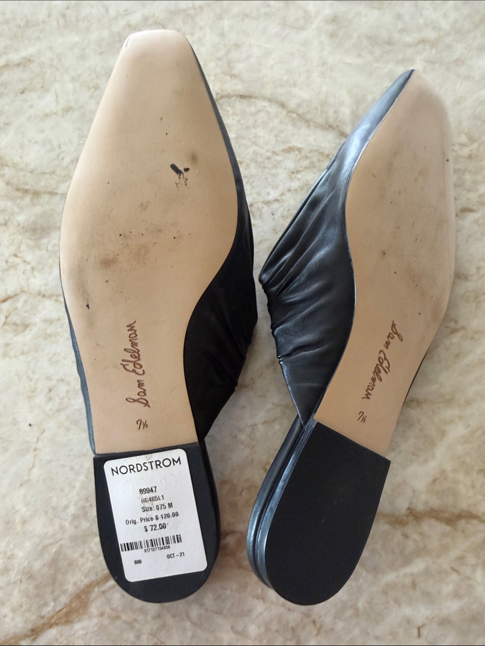 Sam Edelman Black Ruched Square-Toe Slide Mules - Picture 3 of 6